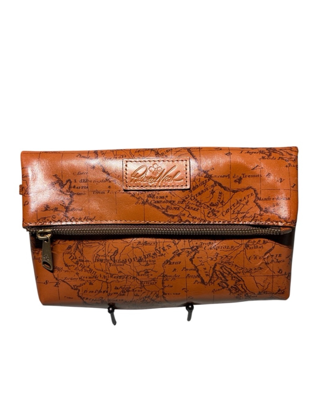 Patricia Nash Tremezzo Signature Map Leather Wristlet Riot Rust